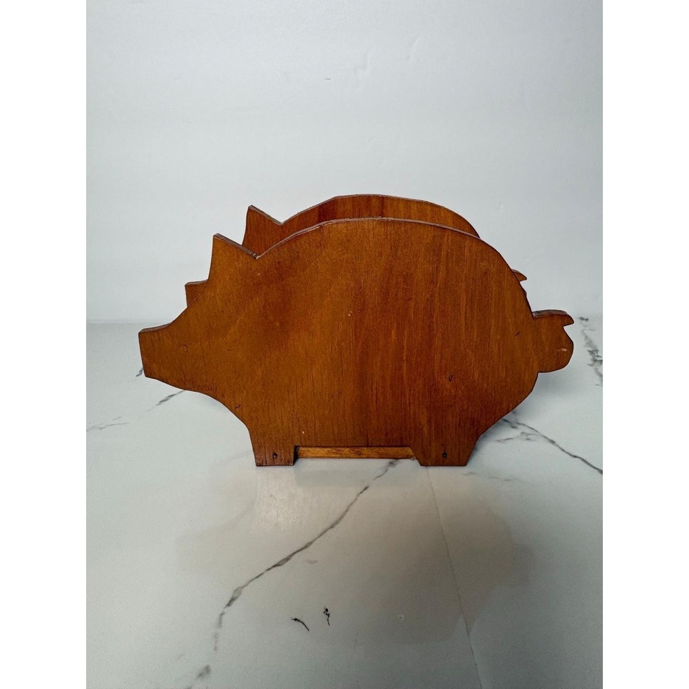 Vintage Wooden Pig Napkin Holder Farmhouse Rustic Kitchen Decor Brown Woodโ